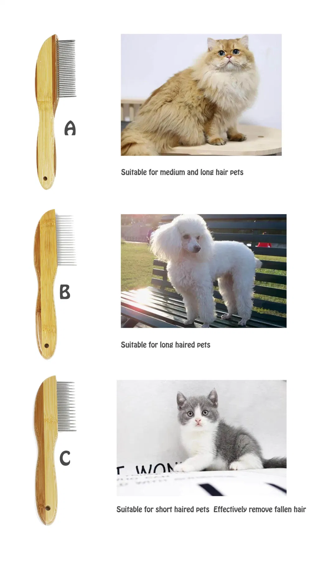 Eco-Friendly Pet Hair Brush Bamboo Wooden Pin Needle Brush Cat Massage Cleaning Hair Remover Pet Dog Hair Grooming Comb